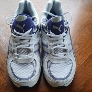 Puma White and Purple Athletic Running Shoes